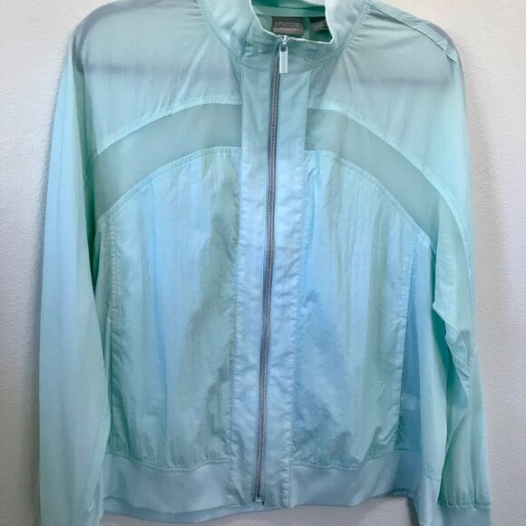Chico's Zenergy Women's Mint Aqua Blue Lightweight Nylon Warmup Jacket Size M - Picture 3 of 13